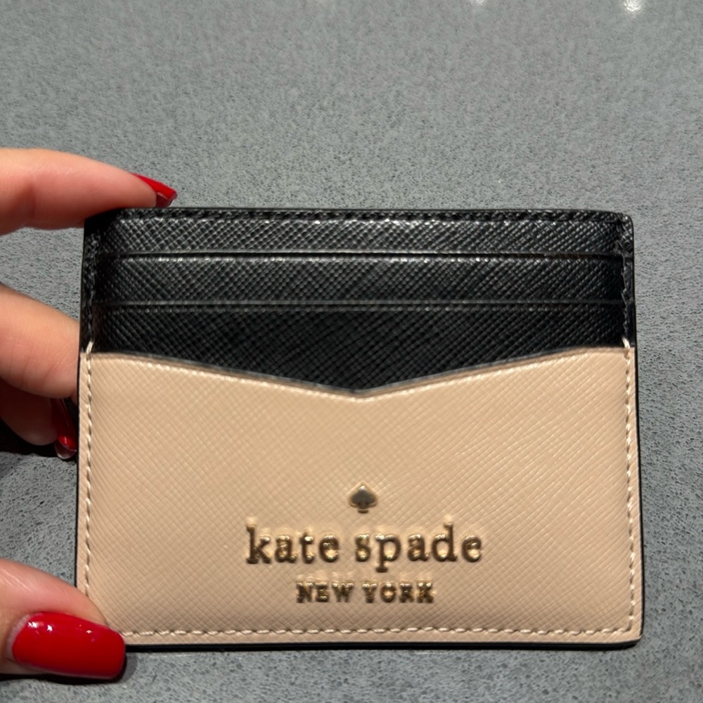 Kate Spade Two-Tone Color block Card Holder - Black and cream ivory